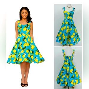 H&R London Lemon Sundress in Aqua Blue US 12